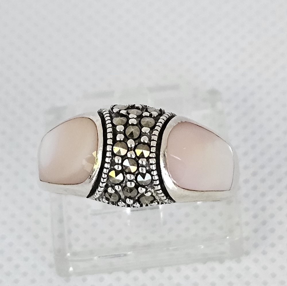 Genuine Mother of Pearl & Marcasite Ring Size 8!